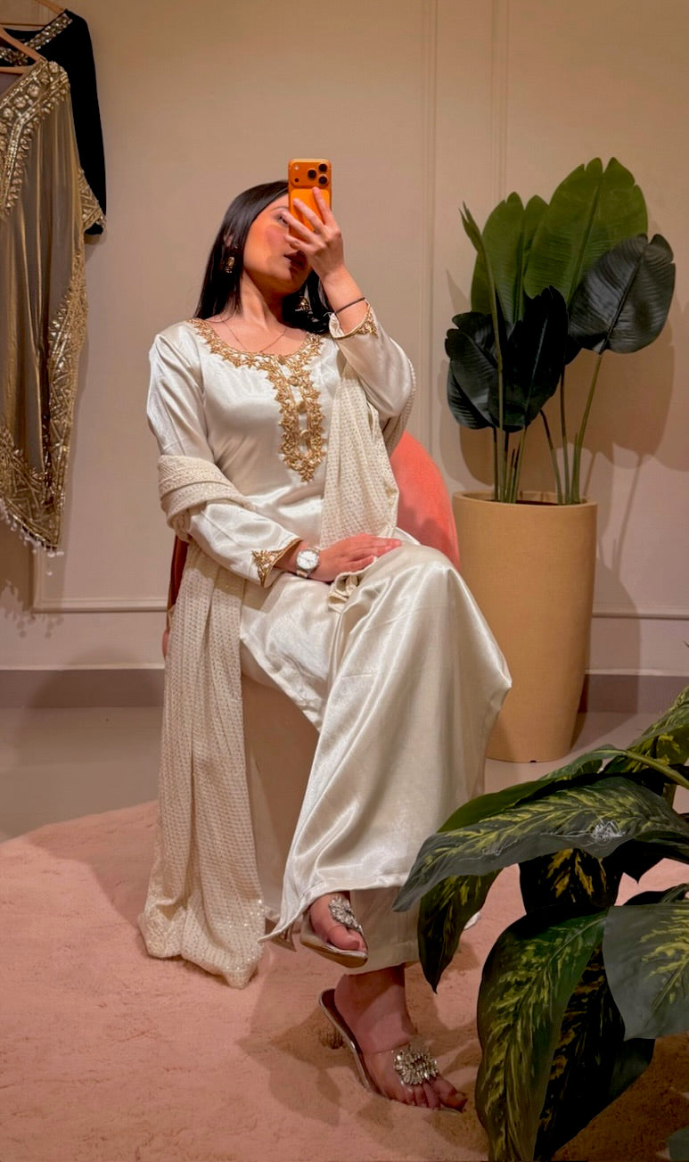 White Zardosi Kurta Set