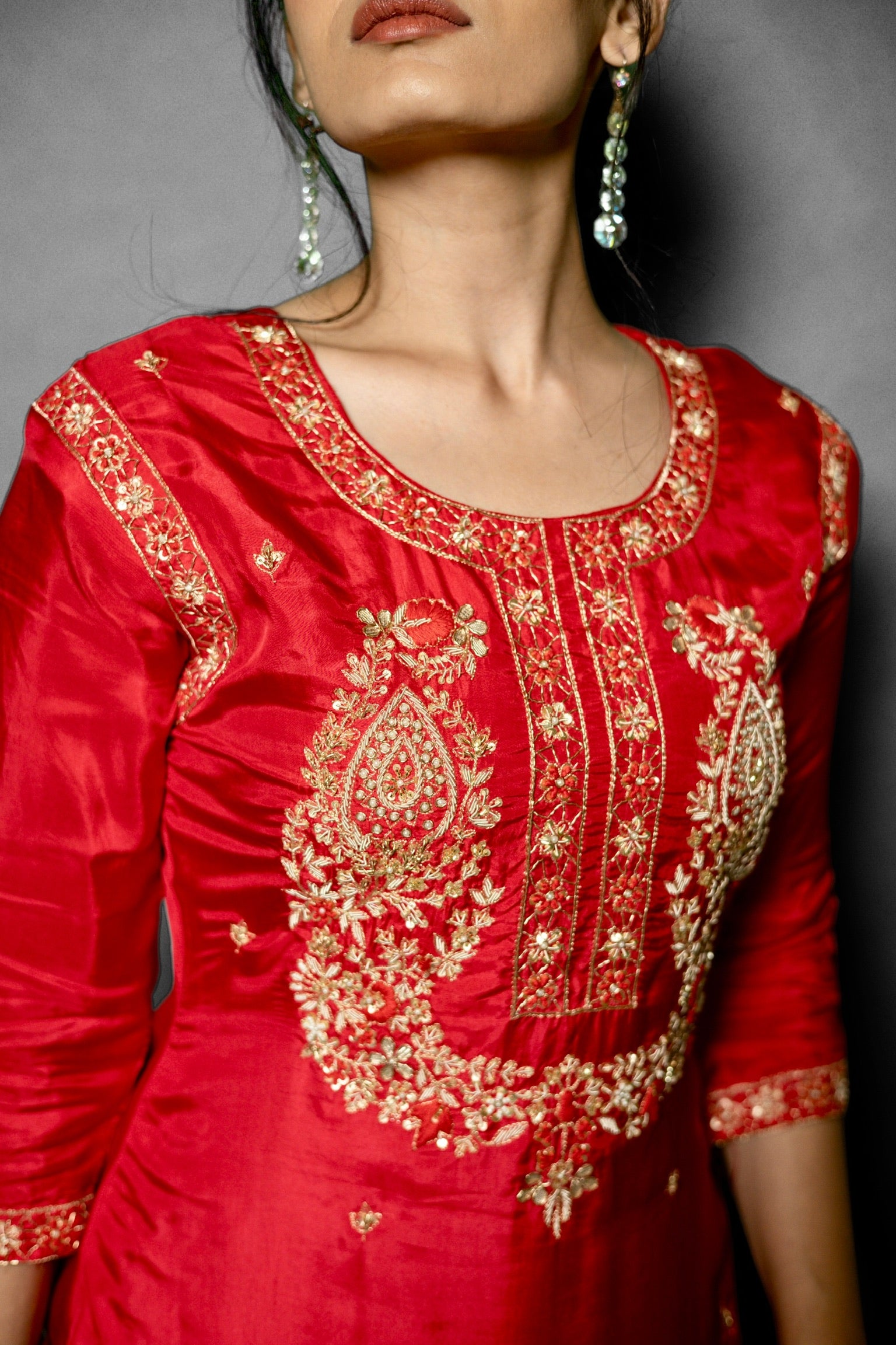 Red Zardosi Kurta Set