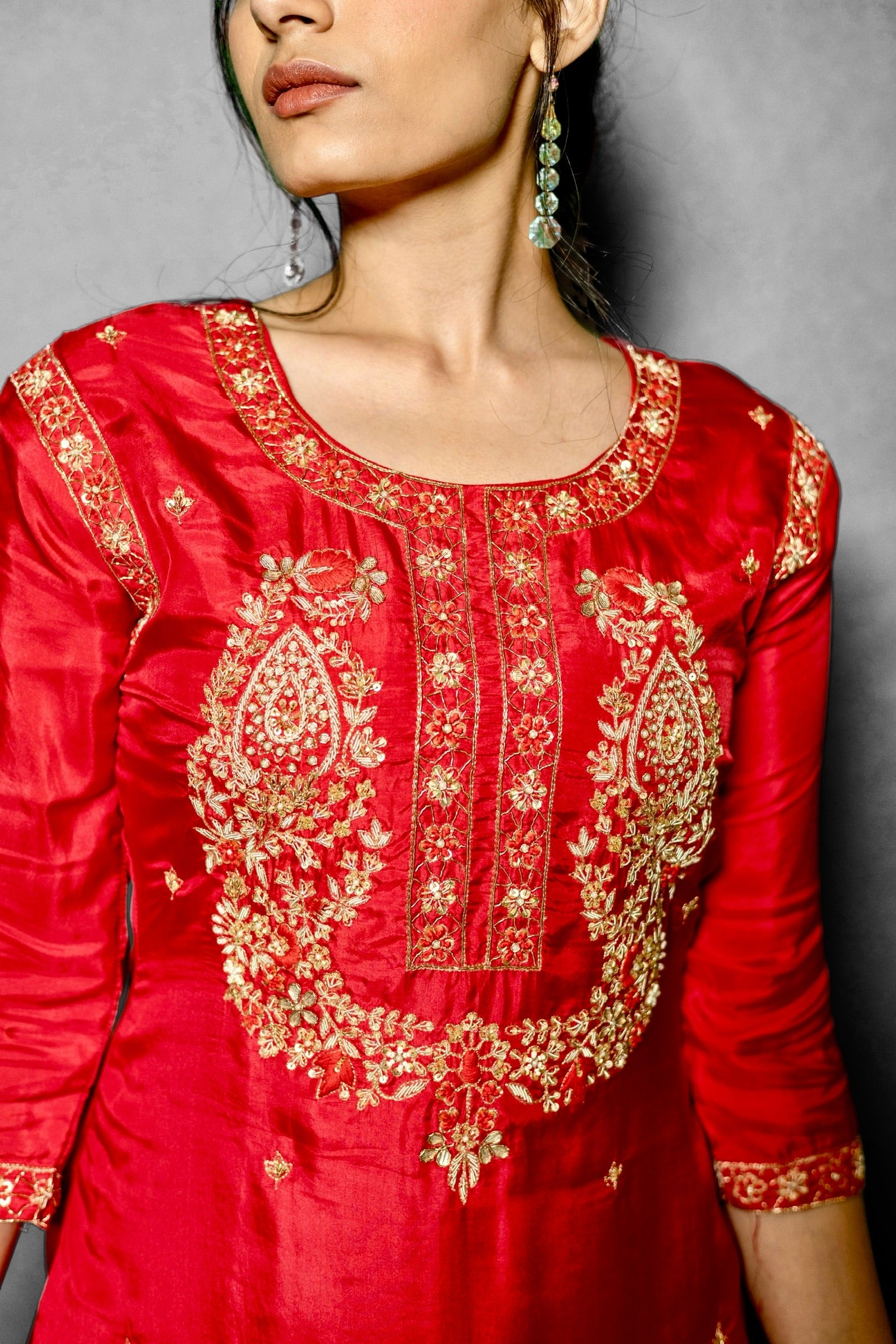 Red Zardosi Kurta Set