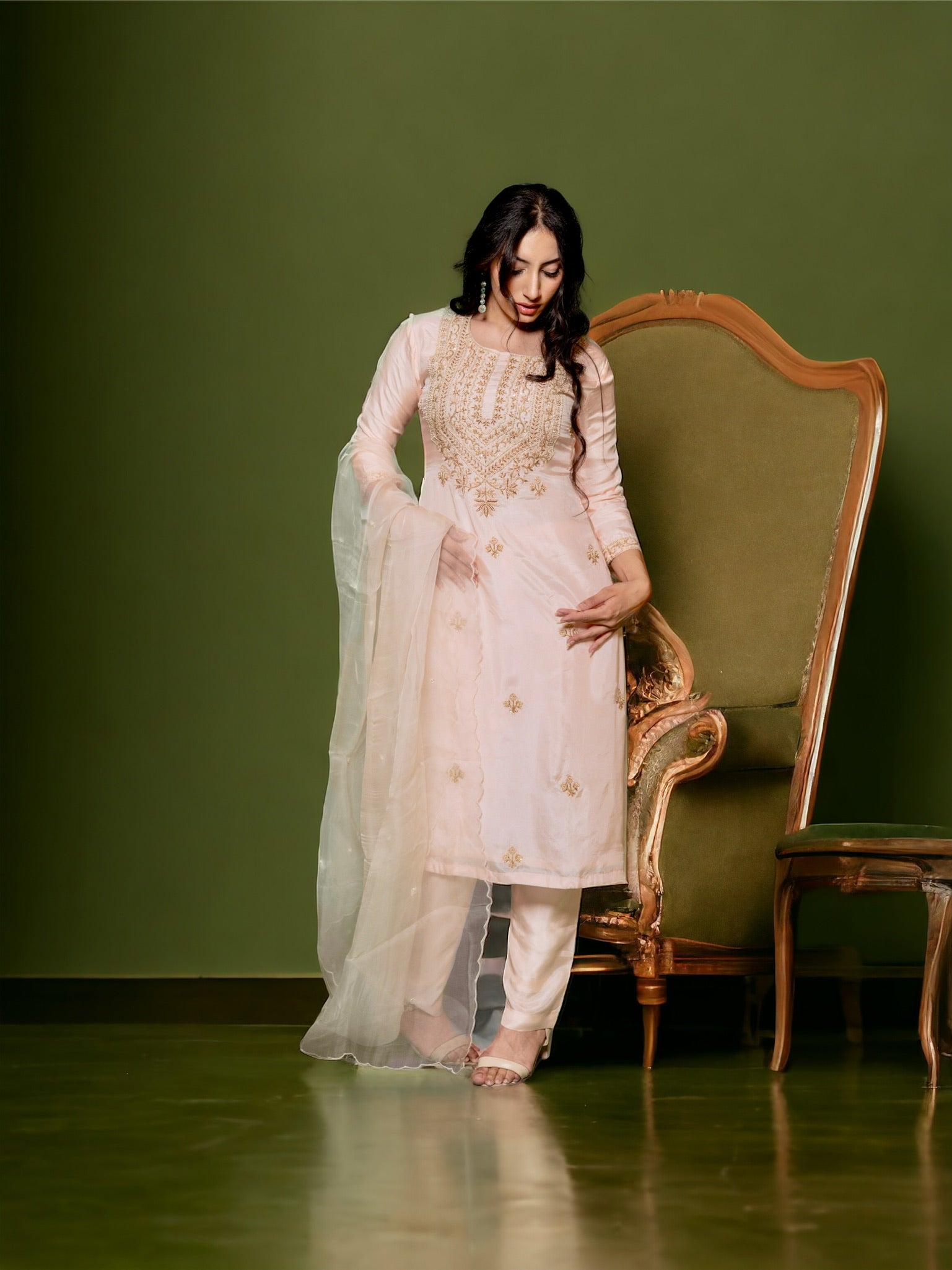 Peach Zardosi Kurta Set